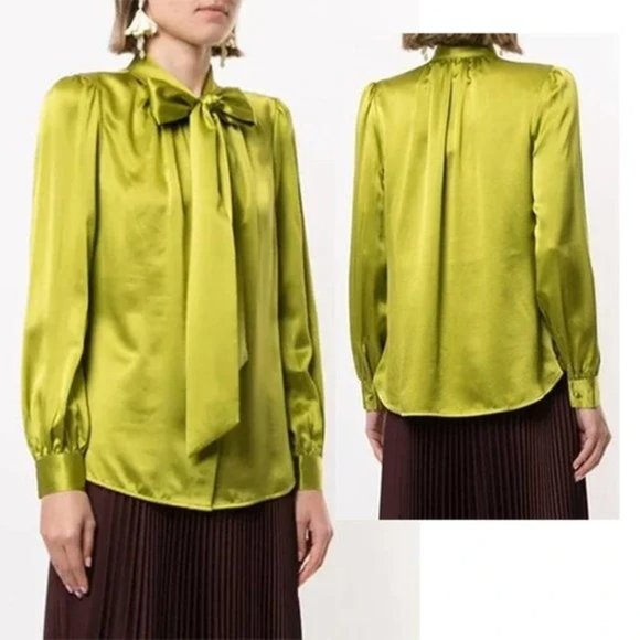 Tory Burch Tops - Tory Burch Pussy Boy Collar Satin Women's Long Sleeve Blouse Green Size: 6 NWT